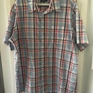 Men's XL Short Sleeve Casual Plaid Button Up Shirt Red  Blue And White
